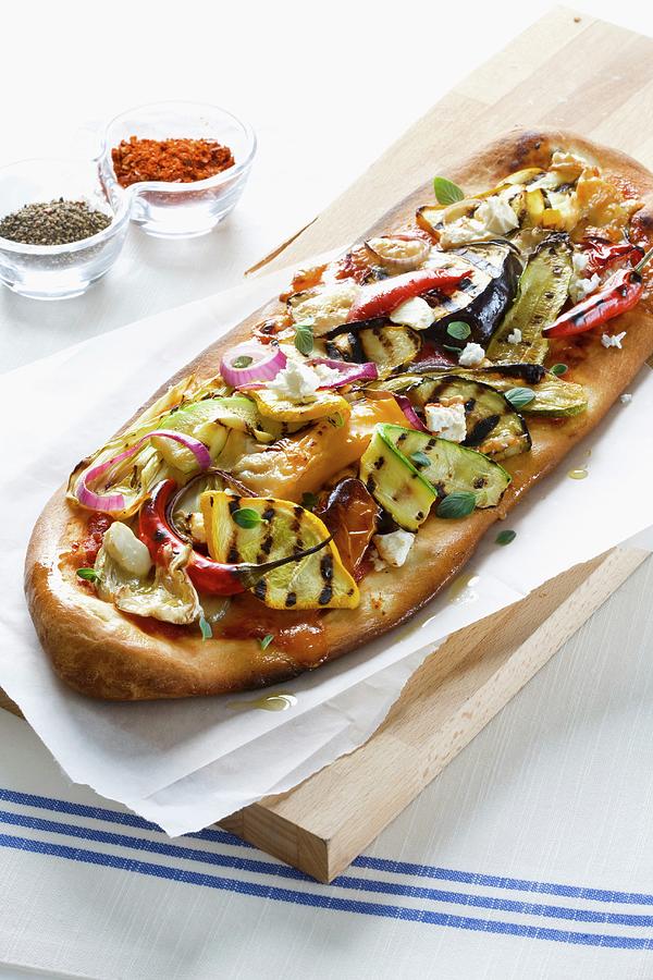 Oblong Pizza With Chargrilled Vegetables Photograph by Lerner, Danny