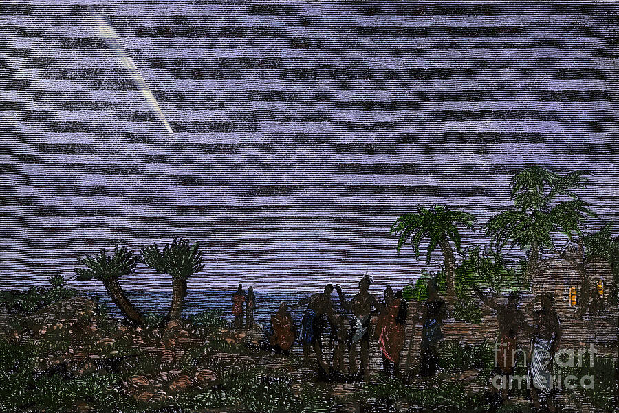 Vintage Drawing - Observation Of The Passage Of The great Comet Of September 1882 Over The Cape Of Good Esperance In South Africa Colour Engraving After A 19th Century Illustration by American School