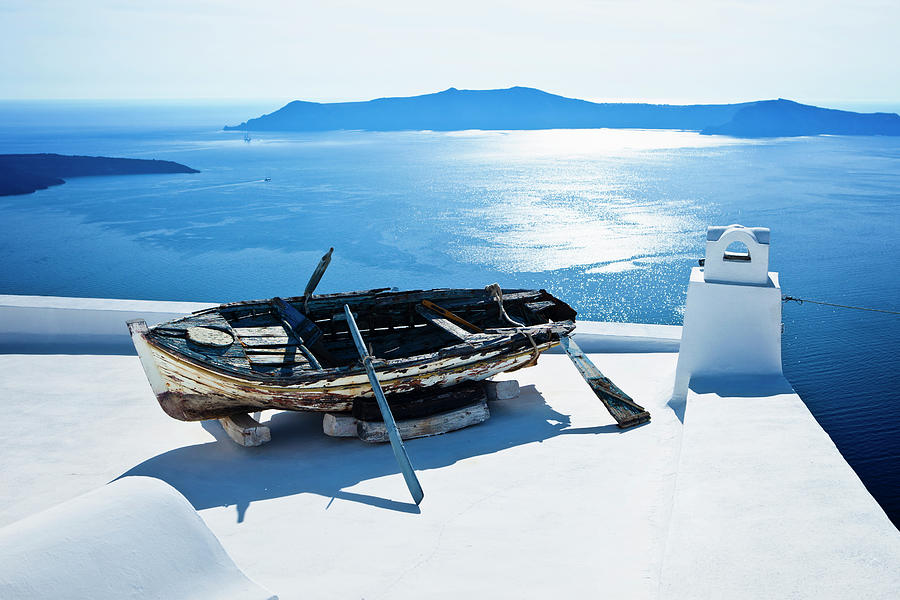 Obsolete Boat On Roof, Santorini Island Photograph by Mbbirdy
