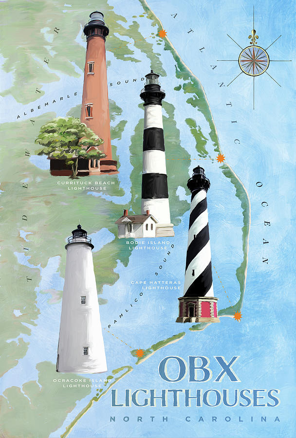 Lighthouse Mixed Media - Obx Lighthouses by Art Licensing Studio