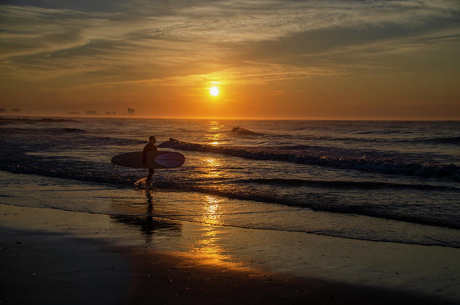 Ocean City - Morning Surfer at Sunrise Photograph by Bill Cannon