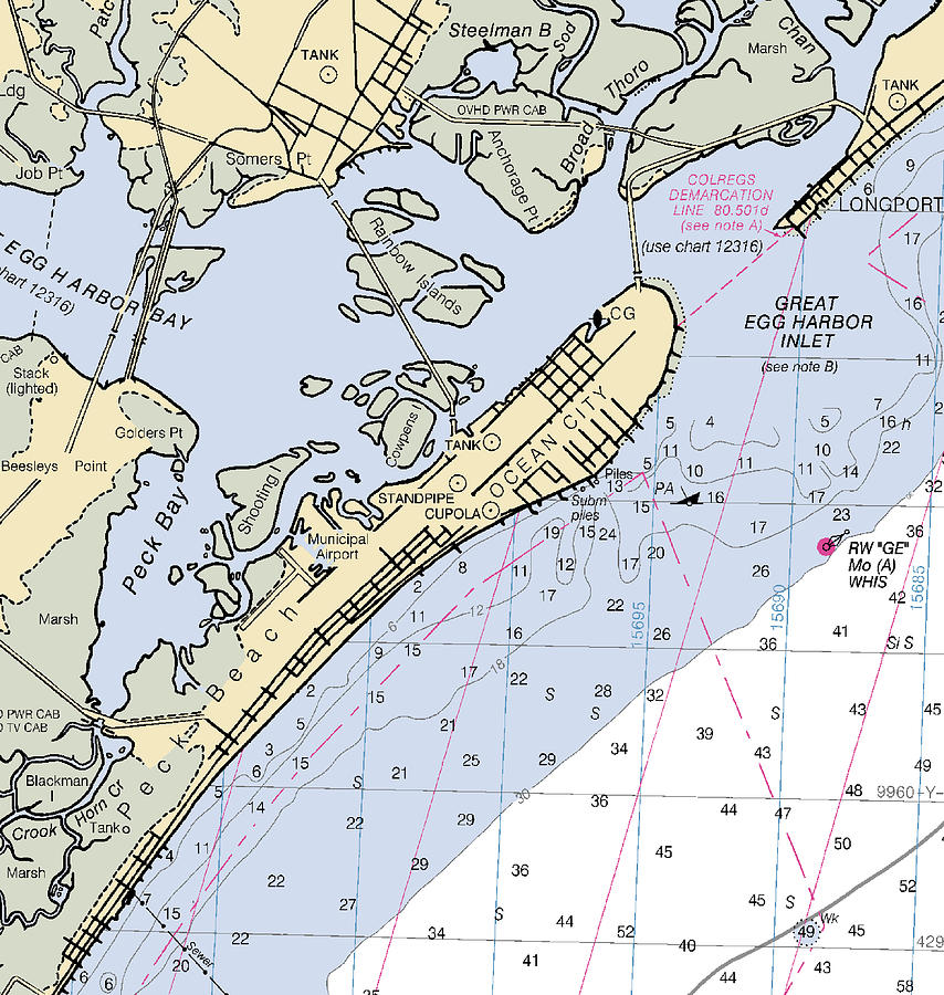 Ocean City-new Jersey Nautical Chart Mixed Media by Sea Koast | Fine