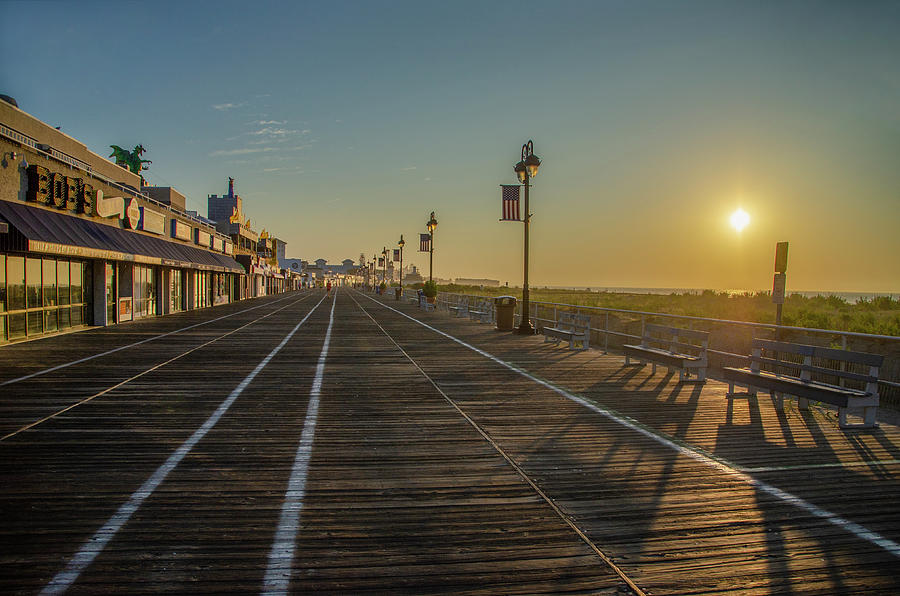 Beach Photograph - Ocean City New Jersey Sunrise on the Boardwalk by Bill Cannon