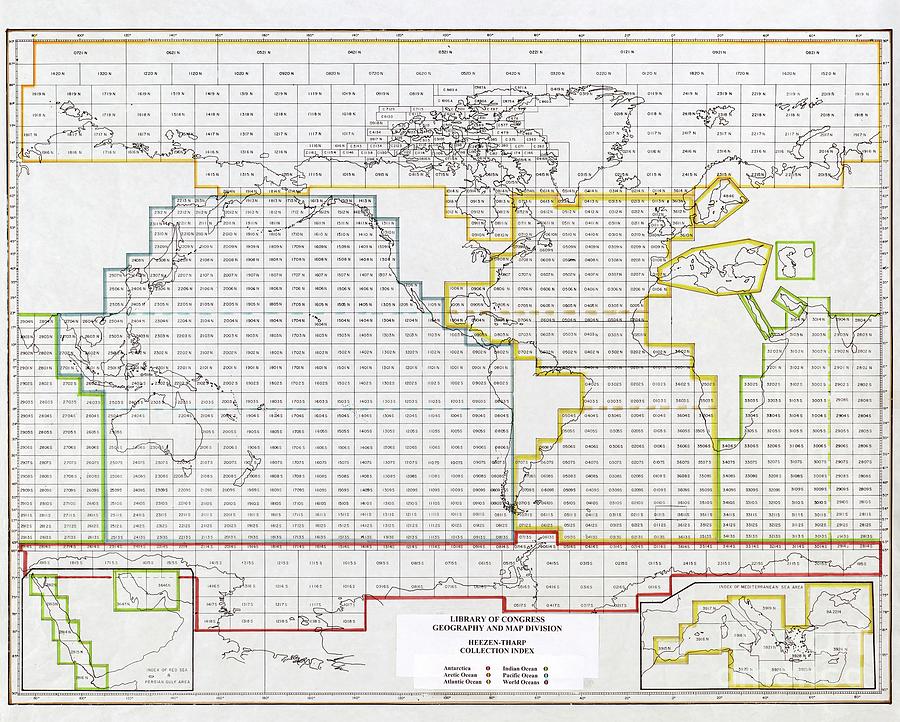 Ocean Floor World Map Index Photograph by Library Of Congress, Geography And Map Division/science Photo Library