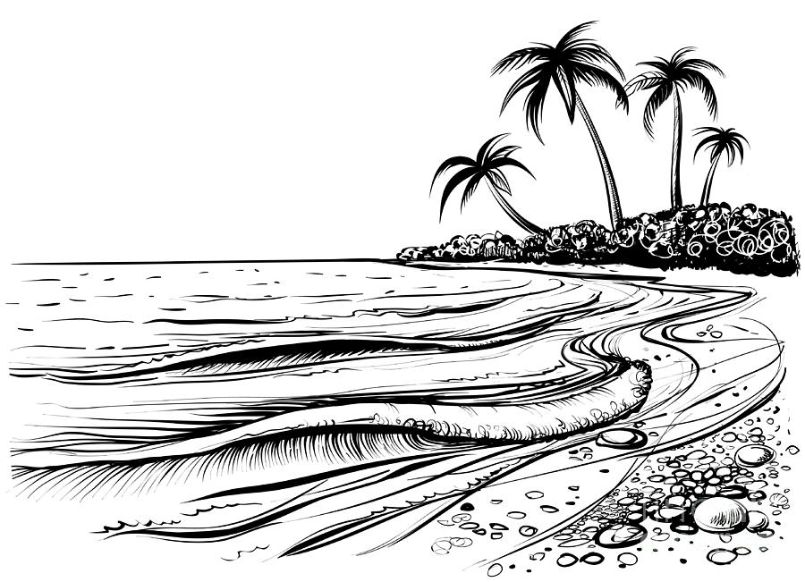 Engraving Digital Art - Ocean Or Sea Beach With Waves Sketch by Melok.