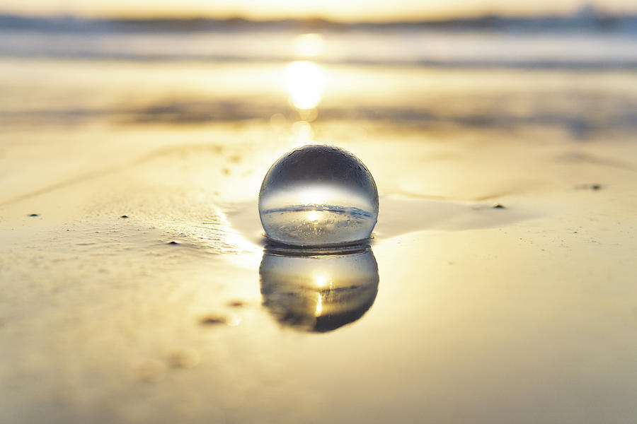 Sunset Photograph - Ocean Relaxation Crystal Ball Sandy Seashore Beach Sunset Mood by Cavan Images