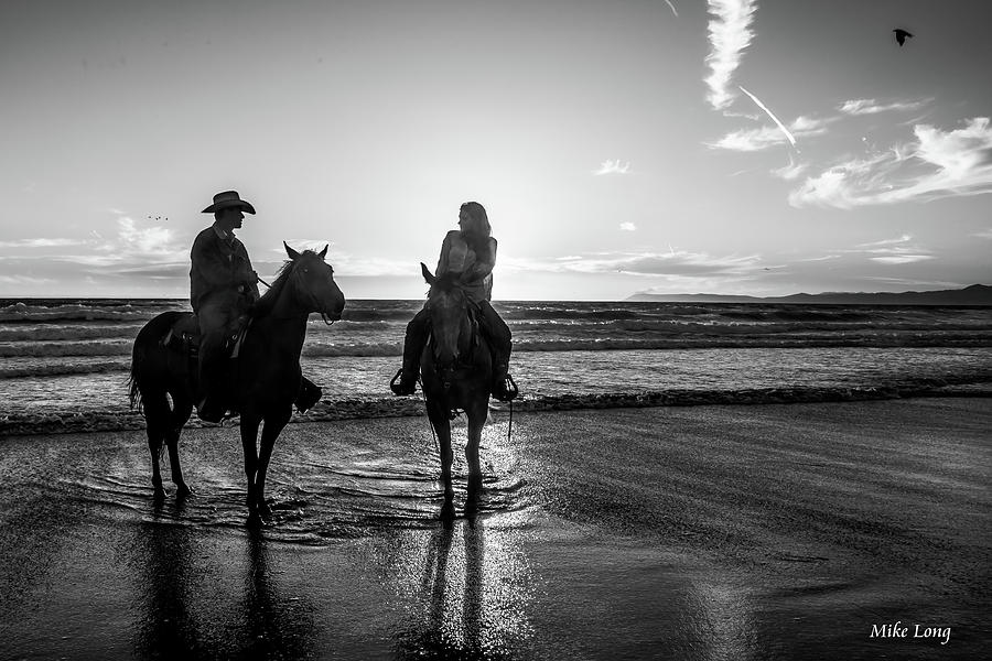 Ocean Sunset on Horseback Photograph by Mike Long