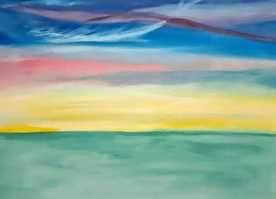 Sunset Painting - Ocean Sunset pastel by Kathy Horn