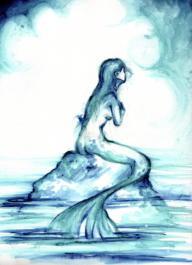 Mermaid Drawing - Ocean Watch by Nada Meeks