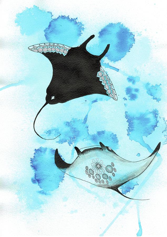 Oceanic Ink Manta Rays Mixed Media by Sarah Corbet - Fine Art America