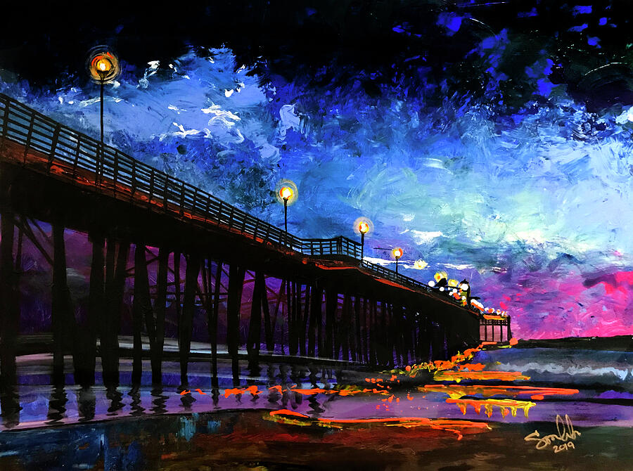 Oceanside at night Painting by Sergio Gutierrez