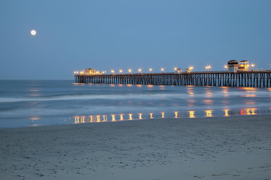Oceanside California Moonset at Sunrise Summer Solstice at Pier Photograph by Catherine Walters