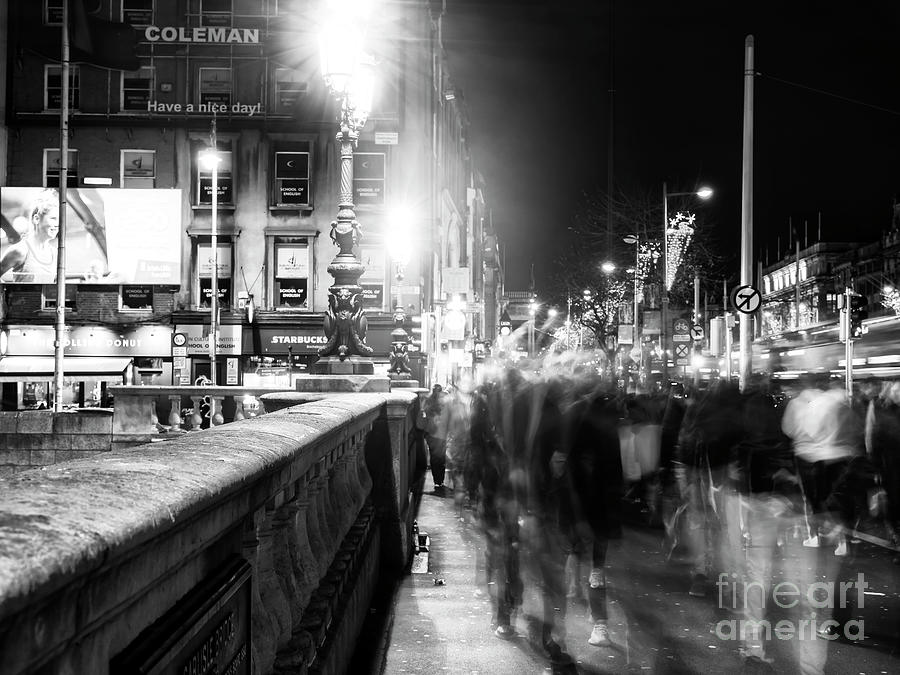 OConnell Bridge Crowds at Night Dublin Photograph by John Rizzuto