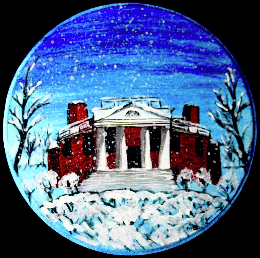 Octagonal House of Poplar Forest in Winter Painting by M E