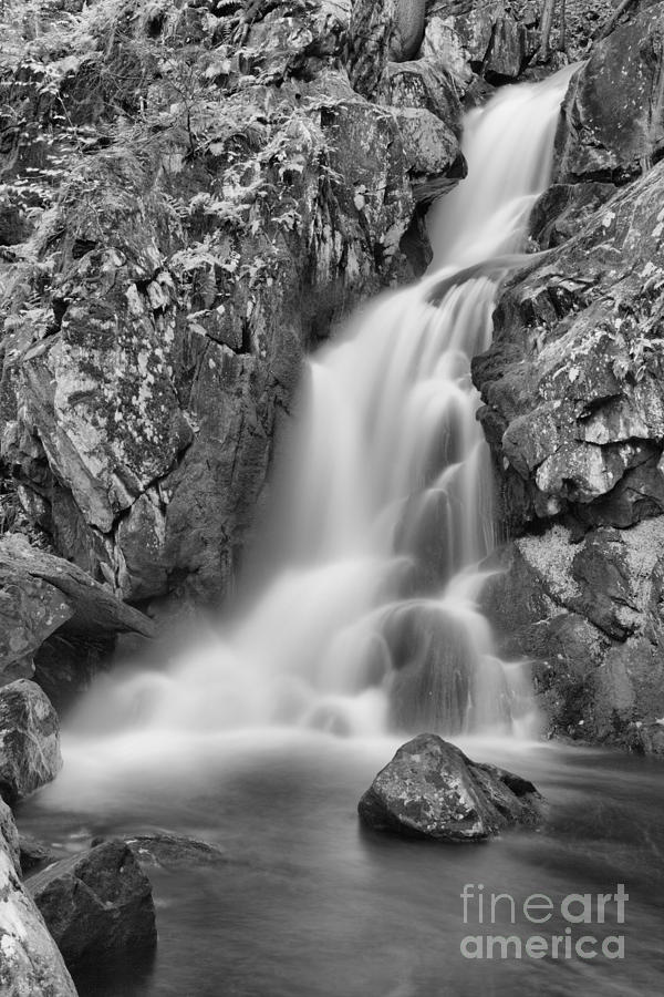 October At Goldmine Brook Falls Black And White Photograph by Adam Jewell