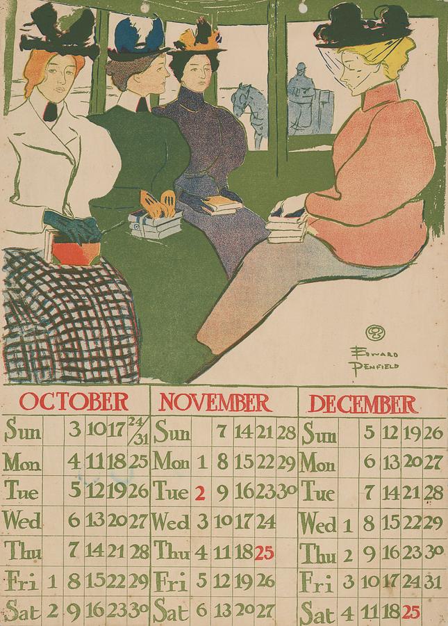 Hat Painting - October November December 1897 Calendar by Edward Penfield