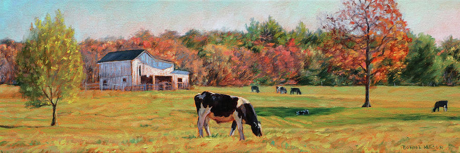 Barn Painting - October Sunshine - Dairy Farm in Autumn by Bonnie Mason