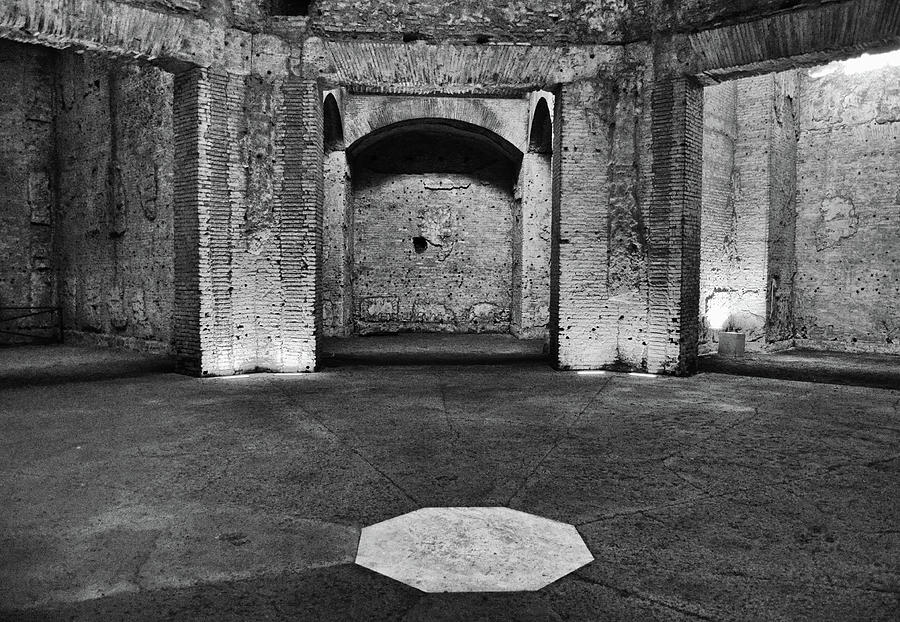 Octogonal Room Interior Alcoves in Neros Domus Aurea Rome Italy Black and White Photograph by Shawn OBrien