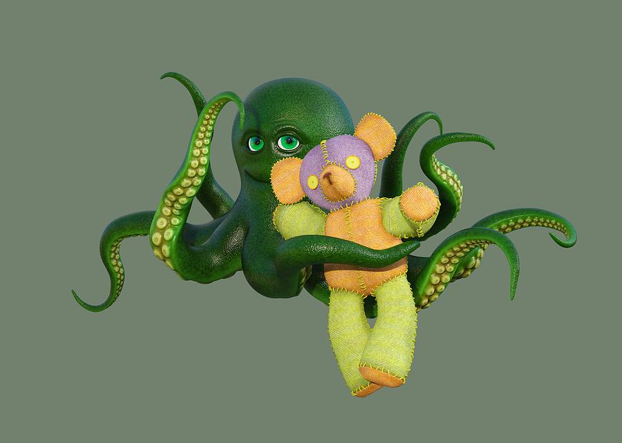 Octopus Digital Art - Octopus Green And Bear by Betsy Knapp Octopus Digital Art - Octopus Green And Bear by Betsy Knapp