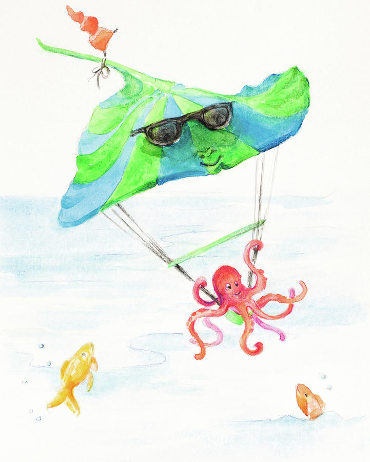 Octopus Painting - Octopus On A Stingray Parasail by Lanie Loreth