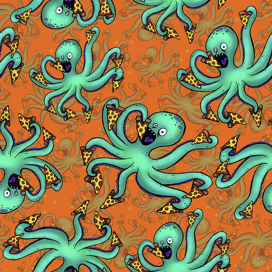 Animal Digital Art - Octopus Pizza Pattern by Lauren Ramer