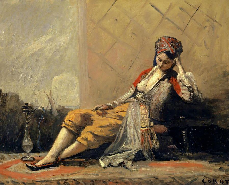 Music Painting - Odalisque by Jean-Baptiste Camille Corot