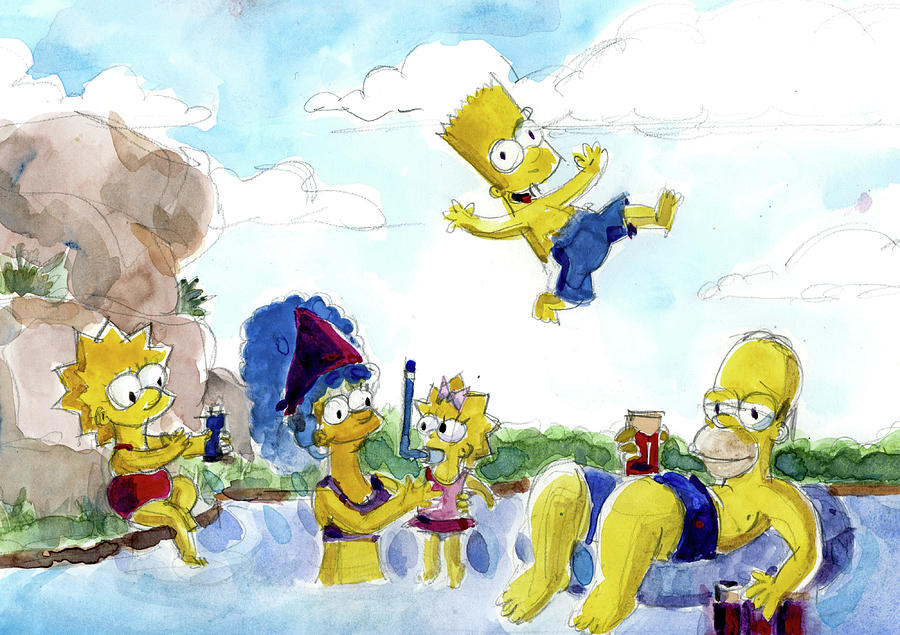 Cartoons Painting - Ode to the Simpsons by Dorrie Rifkin