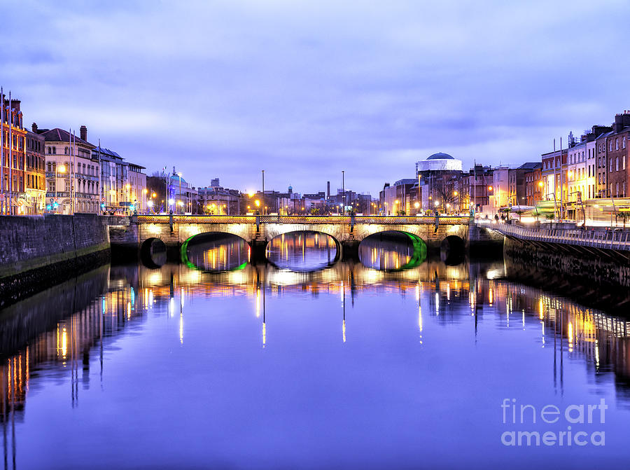 ODonovan Rossa Bridge at Night in Dublin Photograph by John Rizzuto