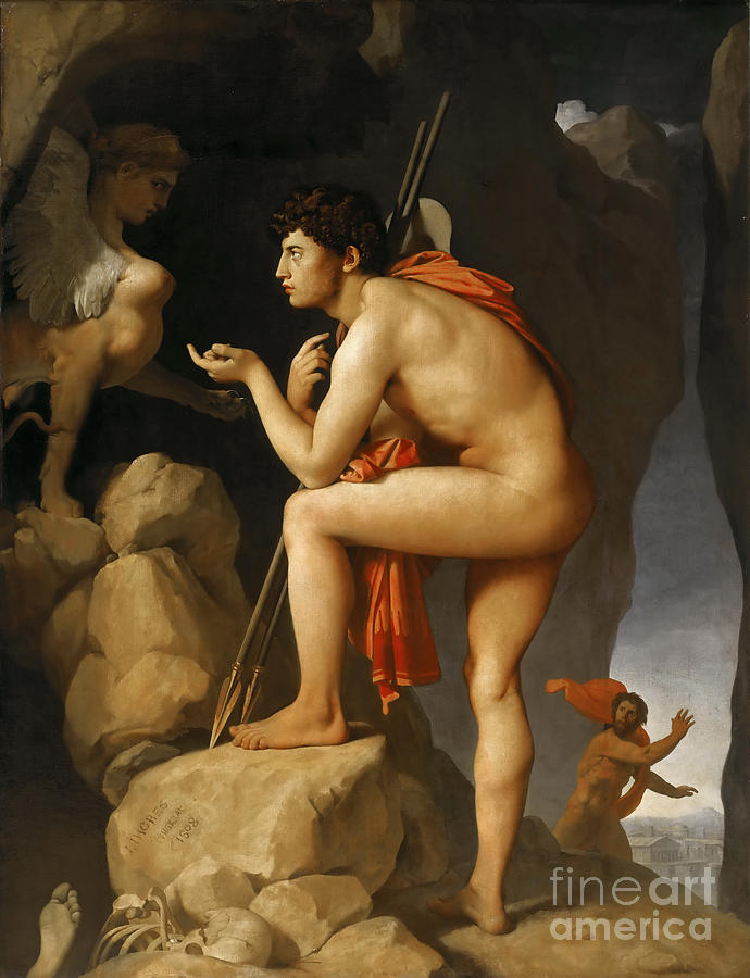 Oedipus And The Sphinx. Artist Ingres Drawing by Heritage Images