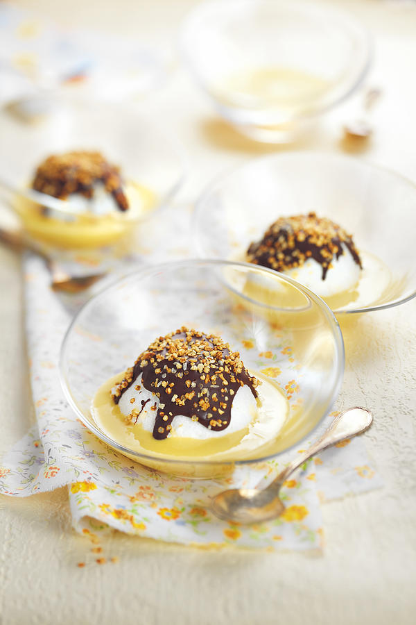Oeufs  La Neige With Custard,chocolate And Praline Photograph by Scuiz In