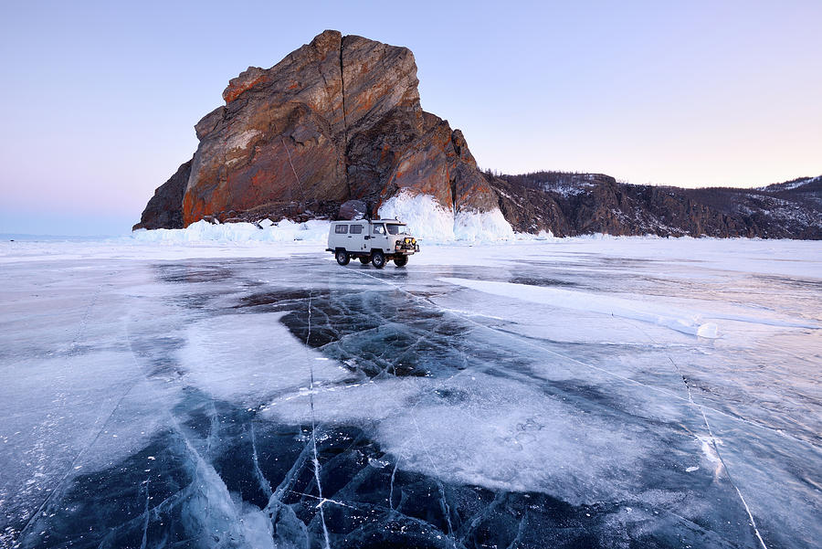 Off Road Tourist Vehicle At Khoboy Cape, Baikal Lake, Olkhon Island ...