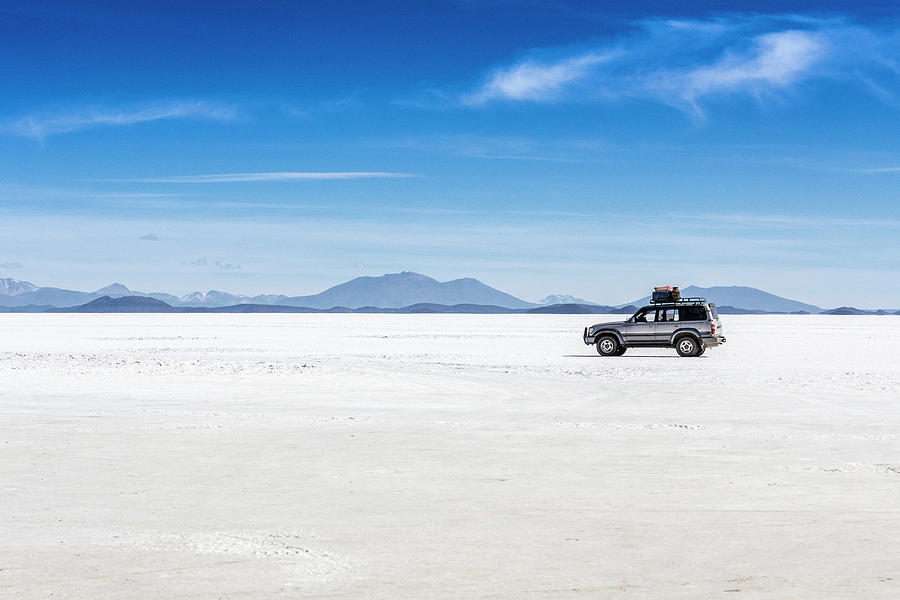 Nature Digital Art - Off Road Truck On Salt Flats, Salar De Uyuni, Southern Antiplano, Bolivia, South America by Gary Latham