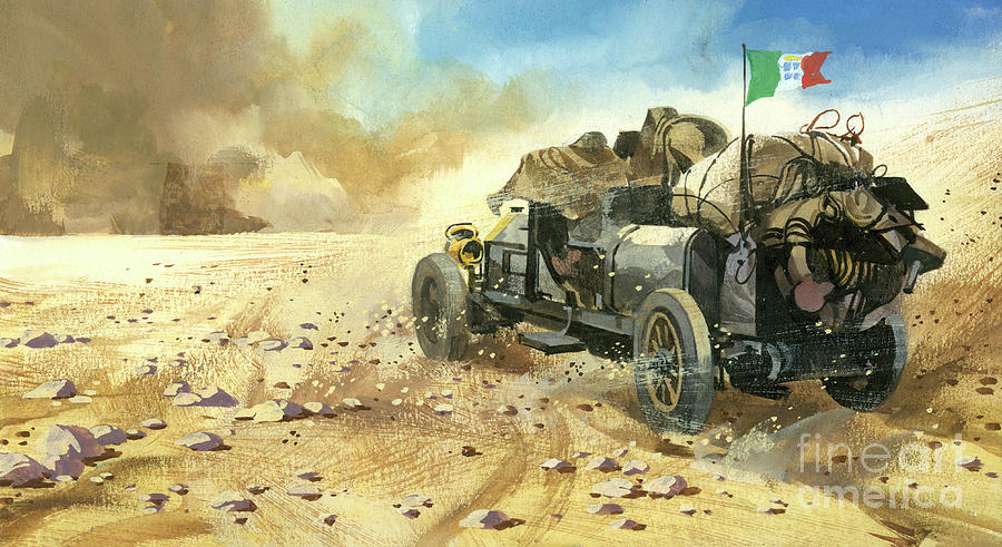 Off-roading in a Ten thousand mile motor race Painting by Ferdinando Tacconi