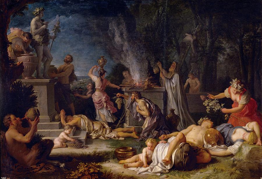 Offering to Bacchus, 1720, French School, Oil on canvas, 125 cm x 180 cm,... Painting by Michel-Ange Houasse -1680-1730-