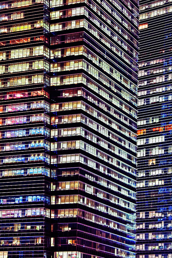 Office Buildings At Night, Singapore Photograph by John W Banagan