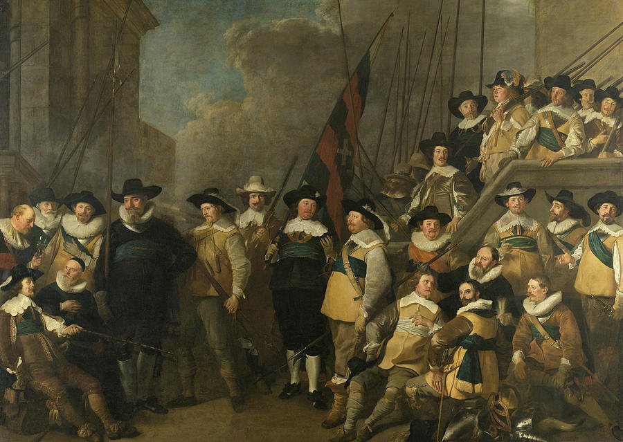 Officers and Other Shooters from Neighborhood V in Amsterdam Painting by Jacob Adriaensz Backer