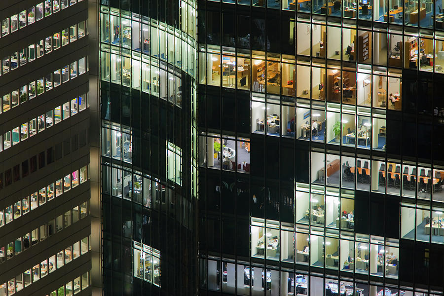 Offices In Office Buildings At Night Photograph by Werner Dieterich