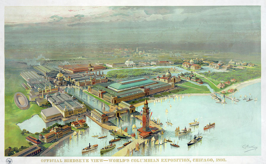 Boat Mixed Media - Official Birdseye View Worlds Columbian Exposition, Chicago 1893 by Vintage Lavoie
