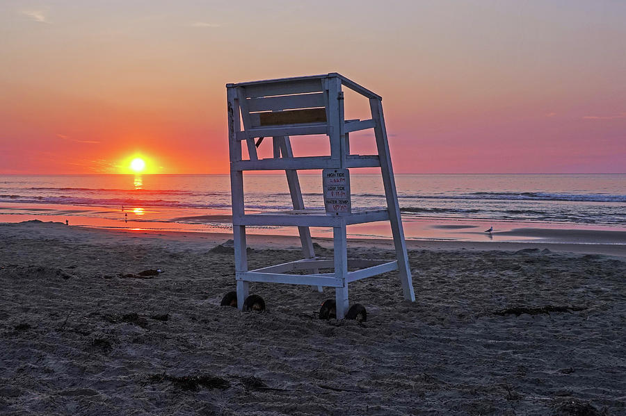 Ogunquit Beach Lifeguard Chair at Sunrise Ogunquit Maine Photograph by Toby McGuire