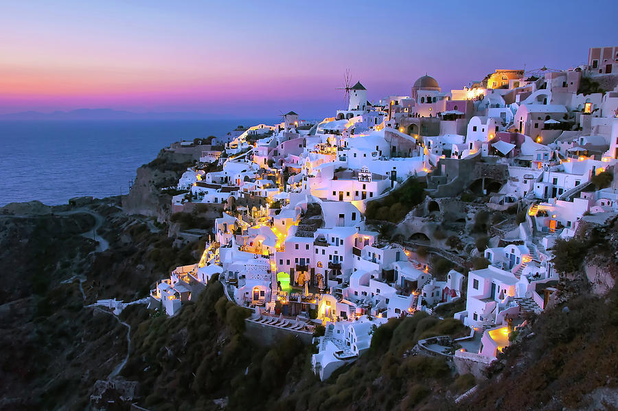 Oia Lights At Sunset Photograph by Greg Gibb Photography Oia Lights At Sunset Photograph by Greg Gibb Photography