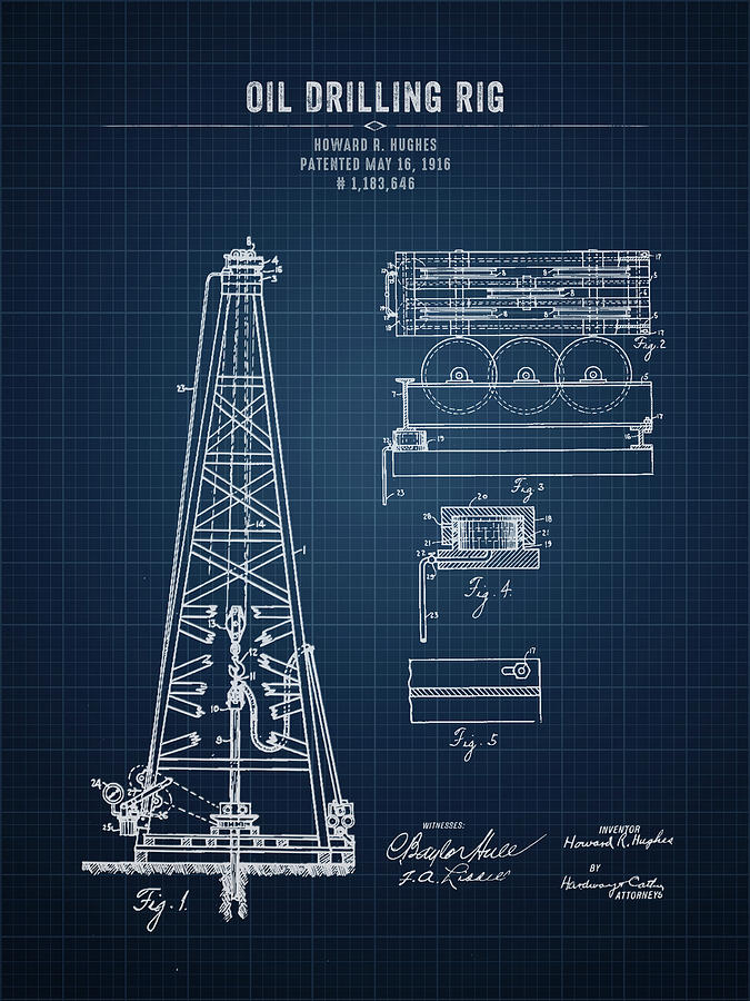 Oil Drilling Rig Dark Blue Blueprint Digital Art By Aged Pixel Pixels