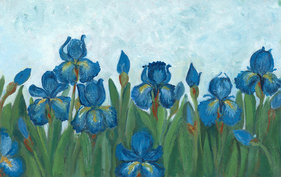 Iris Digital Art - Oil Painted Blue Iris Flowers by Mitza