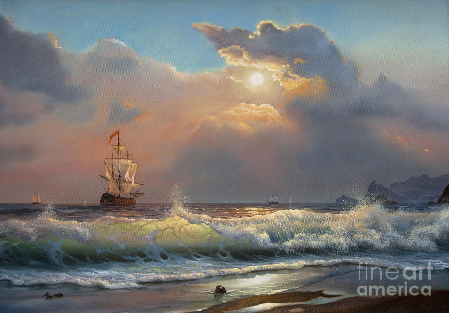 Oil Painting On Canvas Sailboat Digital Art by Liliya Kulianionak