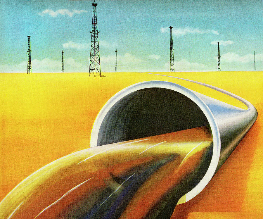 Vintage Drawing - Oil Pipeline by CSA Images