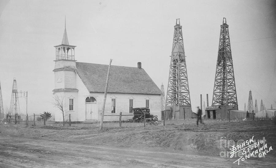 Oil Well Construction Behind Church Photograph by Bettmann