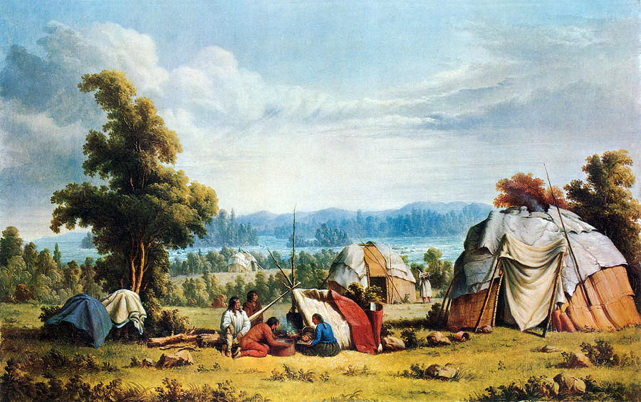 Ojibwe Indian Encampment, Sault Ste Painting by Science Source
