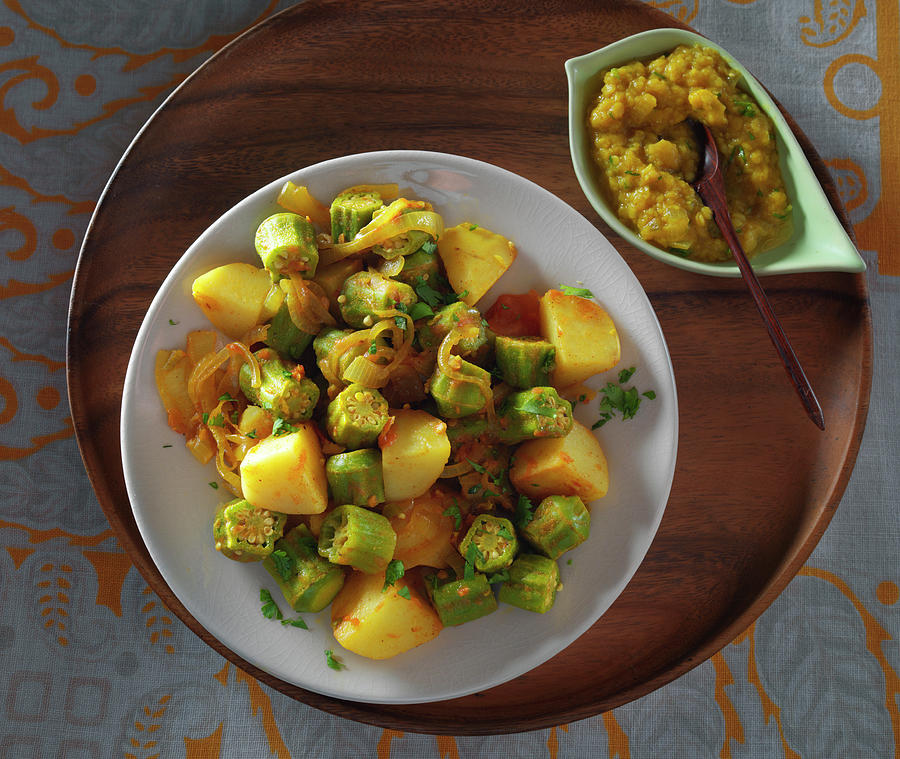 Okra With Potatoes And Daal nepalese Dinner Photograph by Jim Scherer