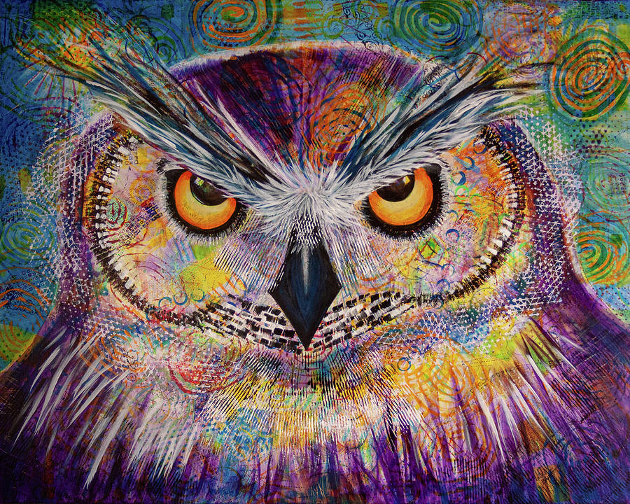 Owl Painting - OL Spirals by Laurel Bahe