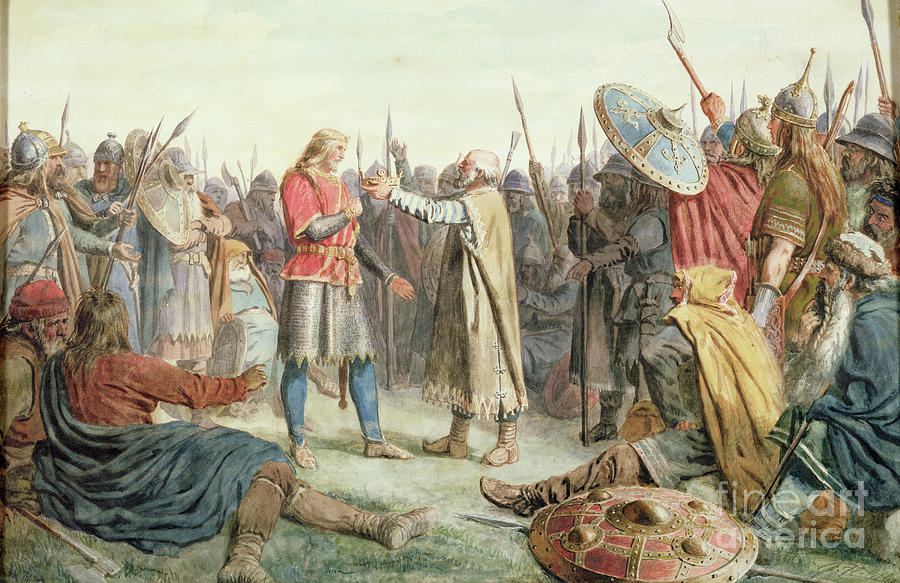 Olav Trygvasson Is Chosen To Be King Of Oreting, 1859 Watercolor On ...