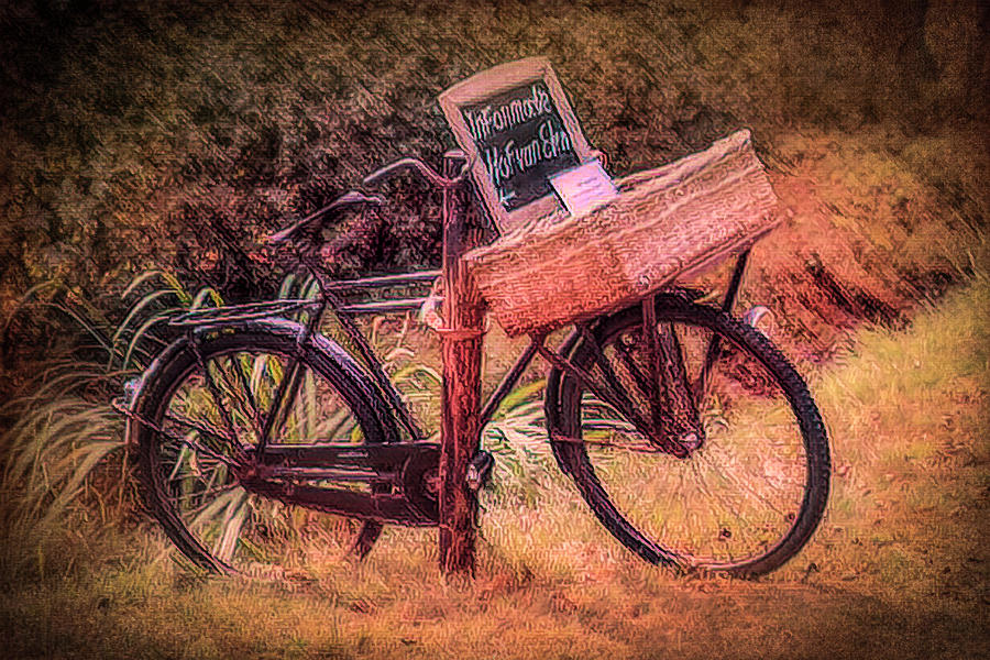 Old Antique Bicycle in Sepia Tones Painting Photograph by Debra and Dave Vanderlaan